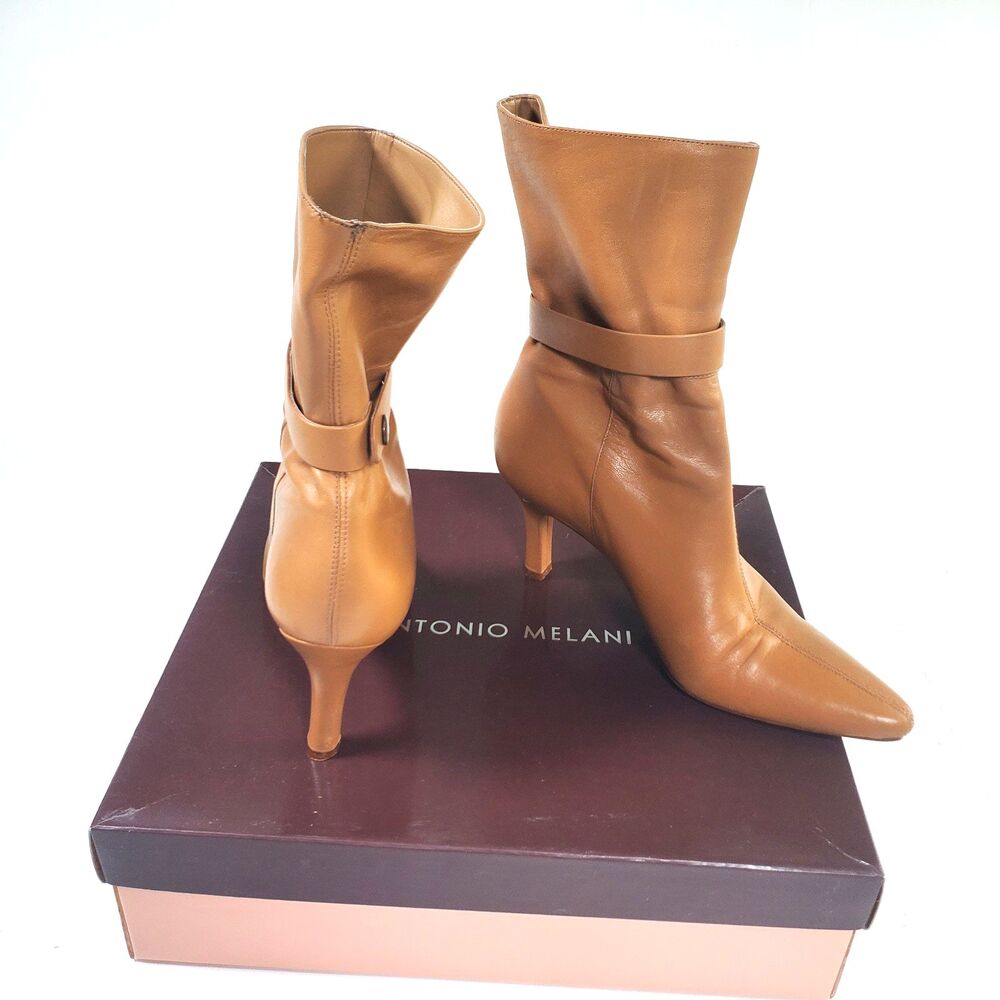 Antonio Melani Women’s Leather Boots Brown Size 7 Mid Calf Pointed Toe Booties
